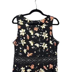 OWIN Women’s Black Floral Tank Dress Size XL – Sleeveless Lace Trim Sundress